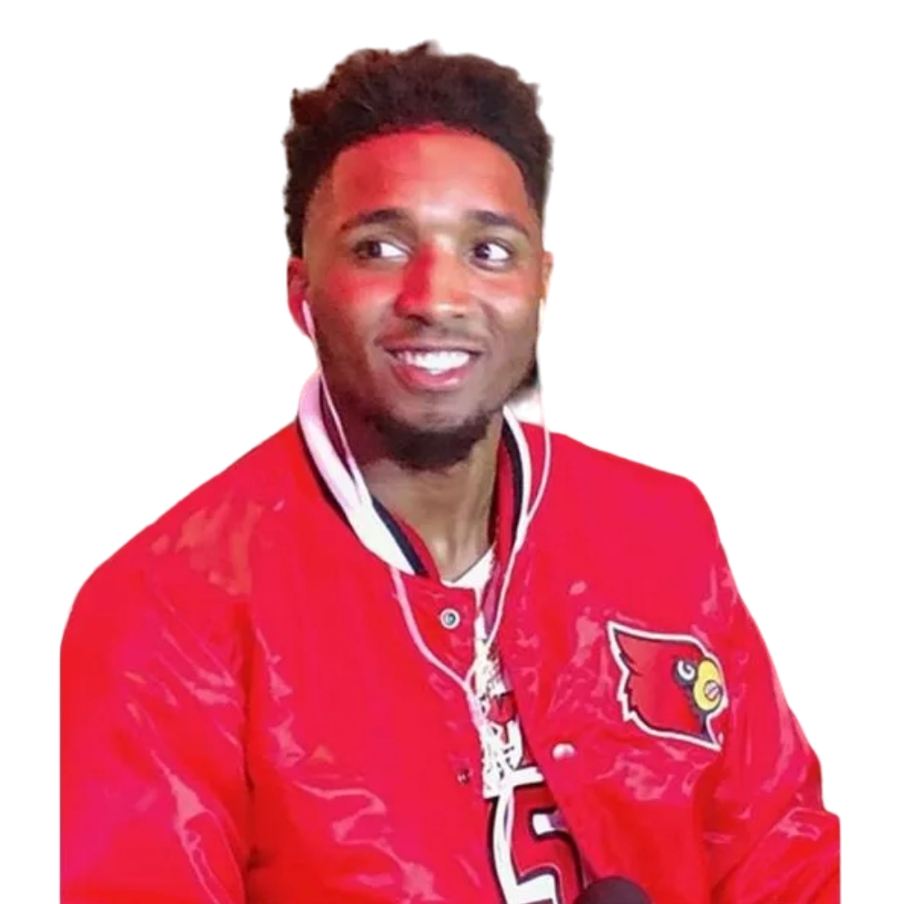 Donovan mitchell louisville cardinals bomber satin red varsity jacket 1