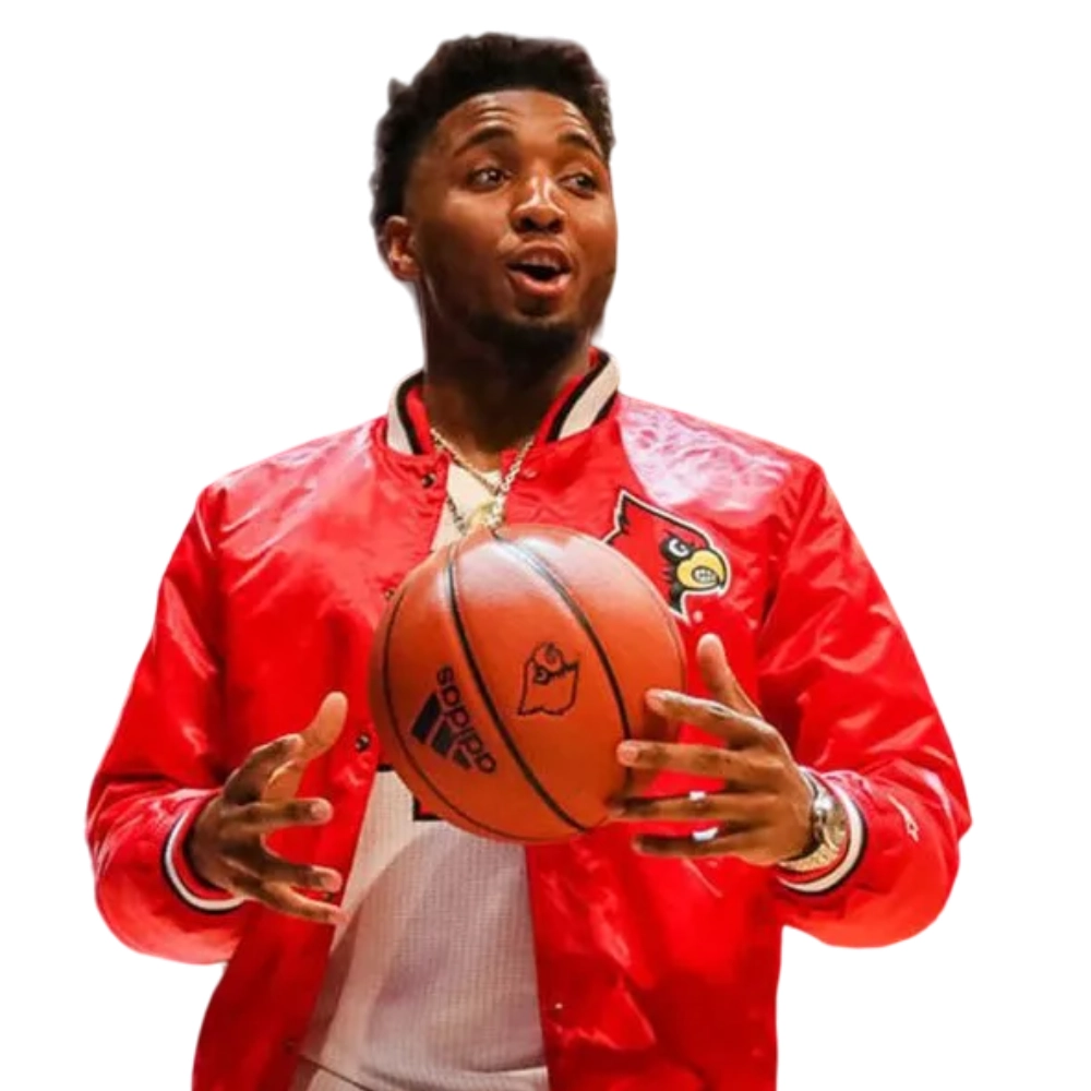 Donovan mitchell louisville cardinals bomber satin red varsity jacket