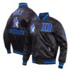Duke blue devils classic full snap satin varsity jacket