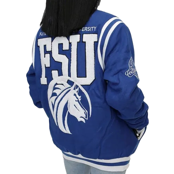 Fayetteville state blue satin varsity jacket 1