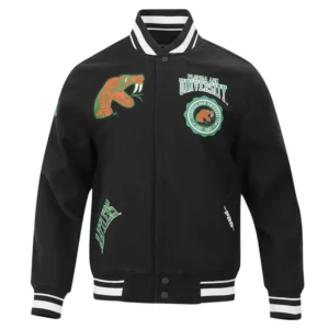Florida am rattlers crest emblem black wool varsity jacket