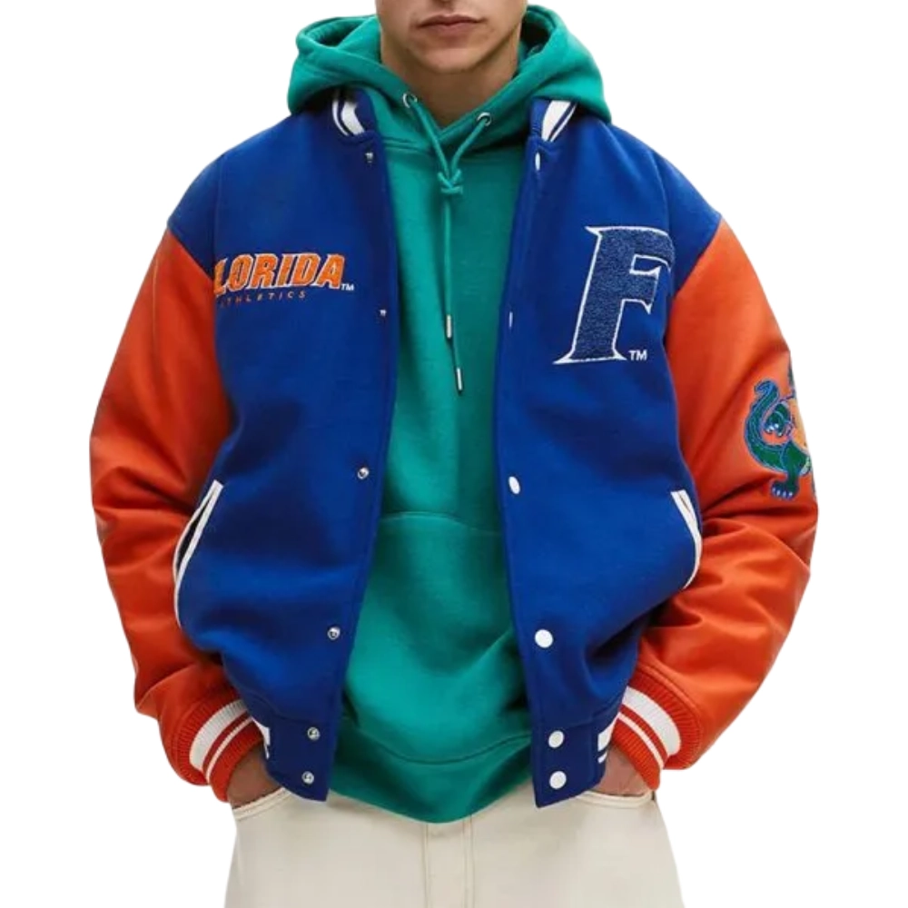 Florida gators blue orange letterman wool leather varsity jacket 1