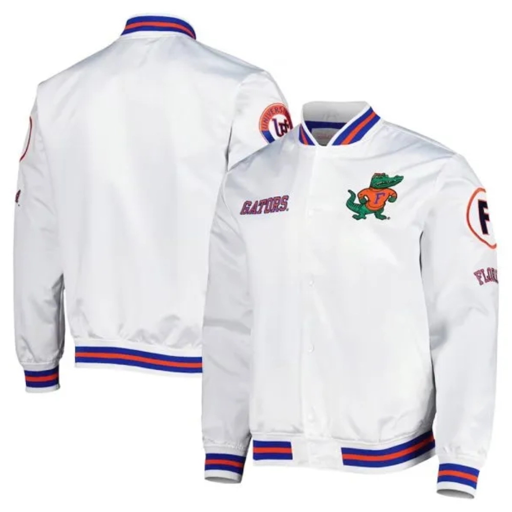 Florida gators city collection white varsity satin jacket