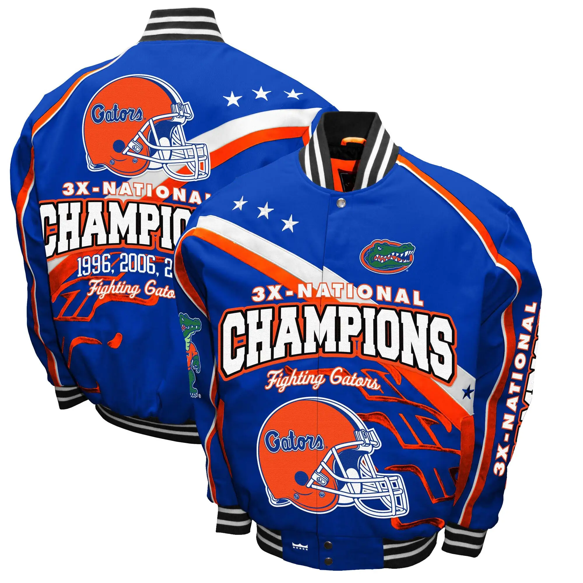 Florida gators franchise club football 3x time national champions royal blue varsity jacket 3