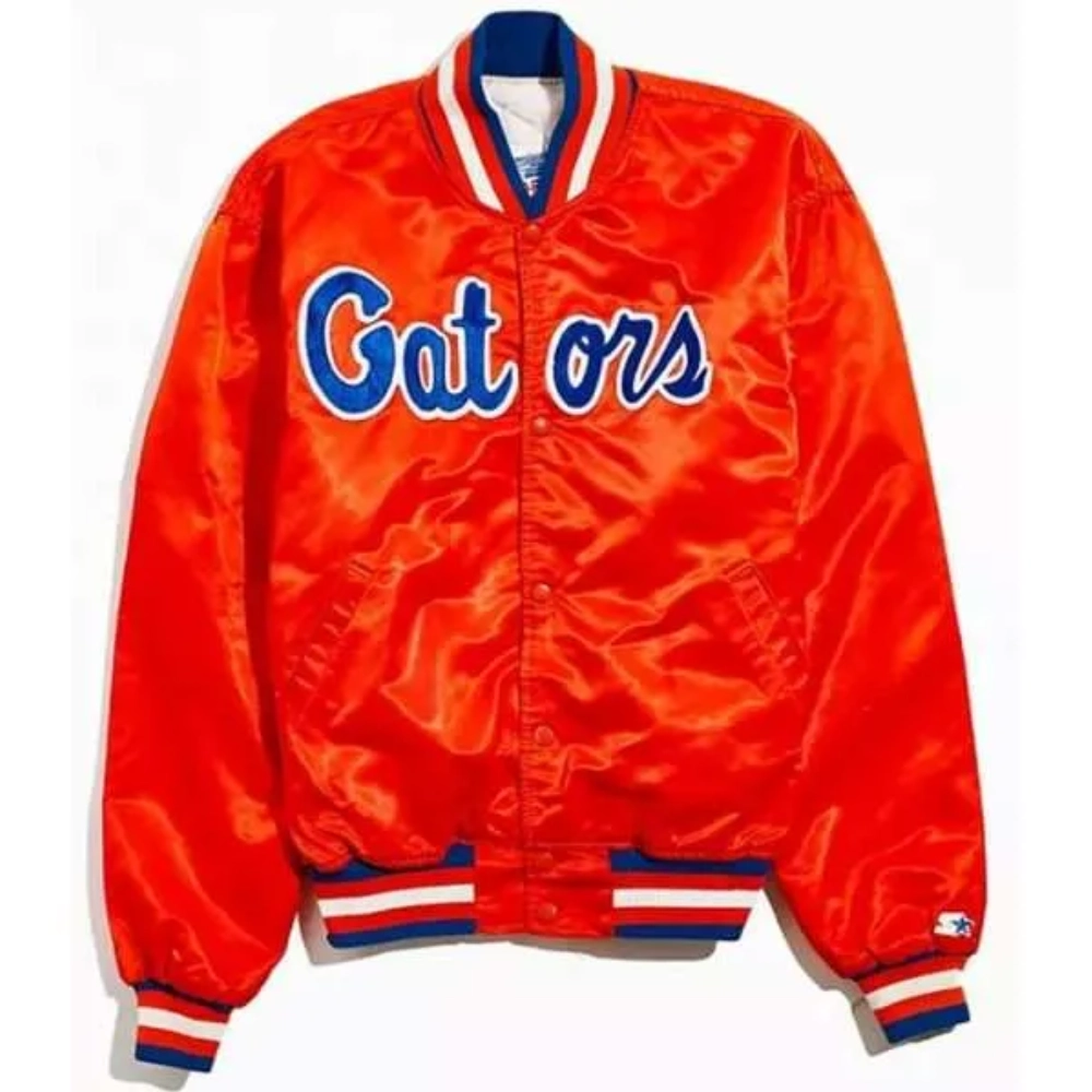 Florida gators rib knitted orange satin varsity jacket