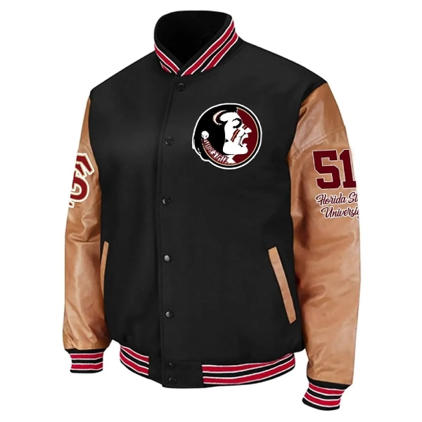 Florida state seminoles black brown wool leather varsity jacket 1