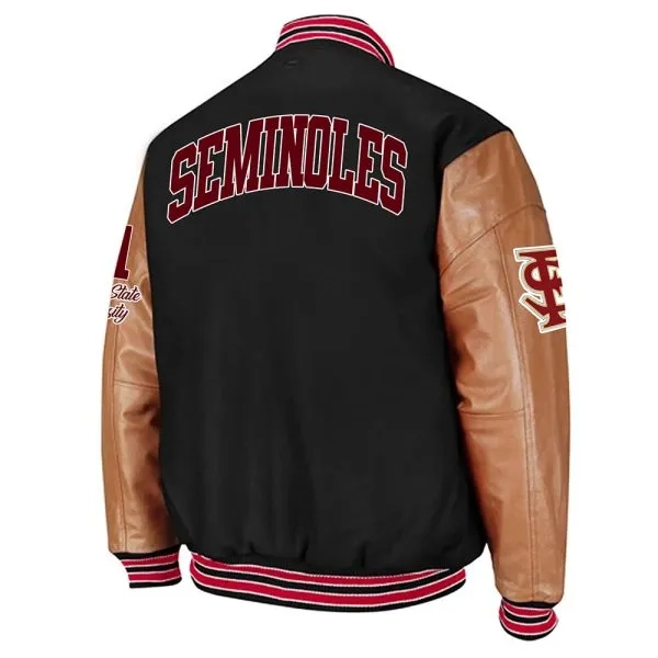 Florida state seminoles black brown wool leather varsity jacket 2