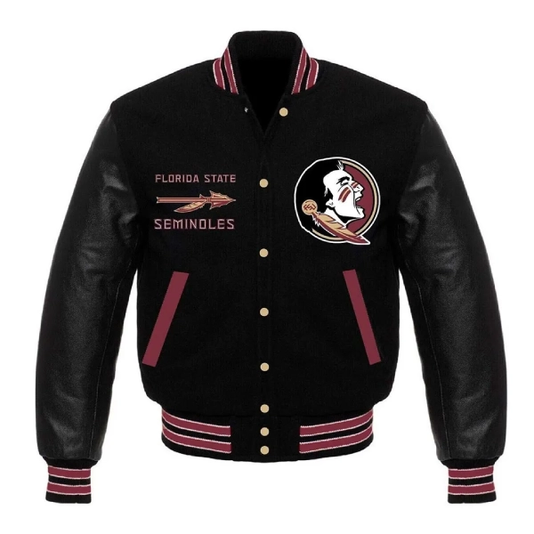 Florida state seminoles black wool leather varsity jacket 1