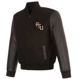 Florida state seminoles one color black wool leather varsity jacket 1