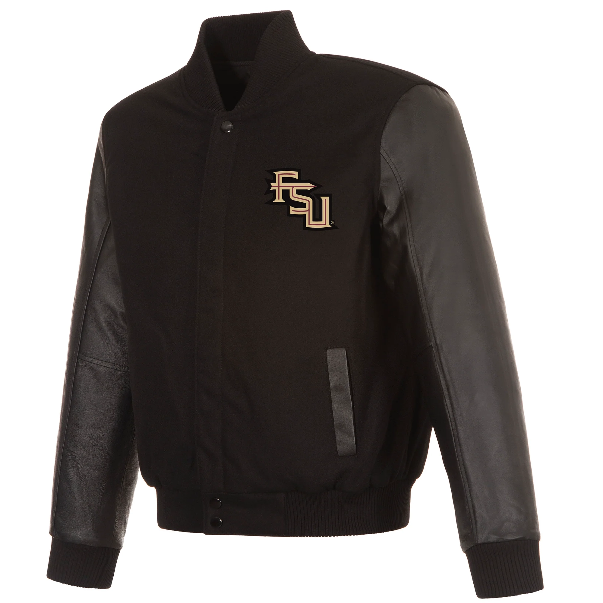 Florida state seminoles one color black wool leather varsity jacket 1