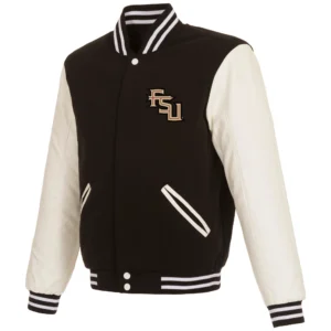 Florida state seminoles two tone black white wool leather varsity jacket 3