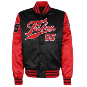 Fubu college full snap black red satin varsity jacket 1