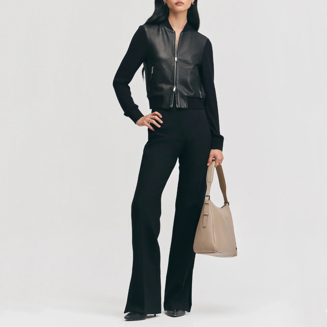 Full zip black womens bomber jacket