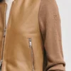 Full zip brown womens slim fit bomber jacket