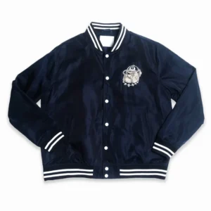 Georgetown hoyas script bomber navy satin varsity jacket 2