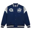 Georgetown hoyas university rib knitted navy satin varsity jacket 1