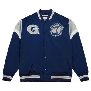 Georgetown hoyas university rib knitted navy satin varsity jacket 1