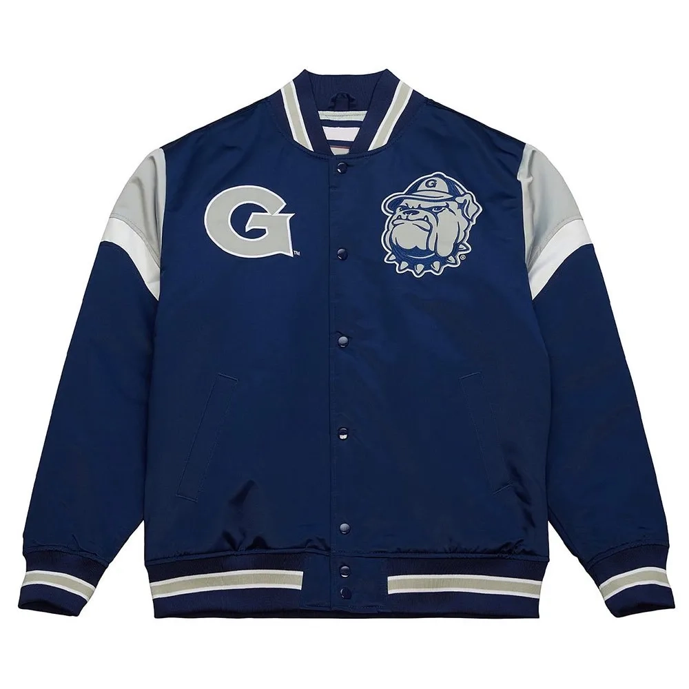Georgetown hoyas university rib knitted navy satin varsity jacket 1