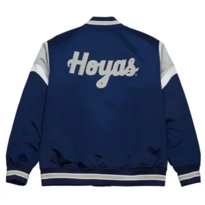 Georgetown hoyas university rib knitted navy satin varsity jacket