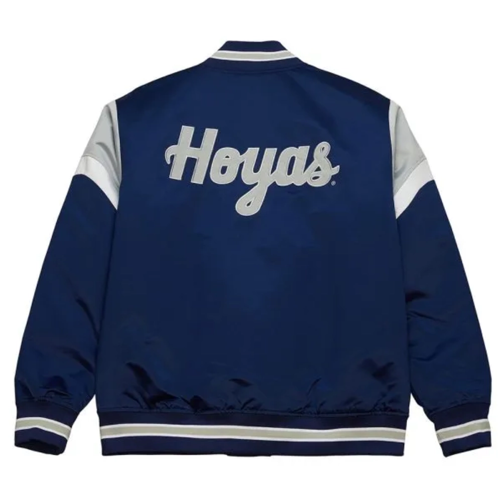 Georgetown hoyas university rib knitted navy satin varsity jacket