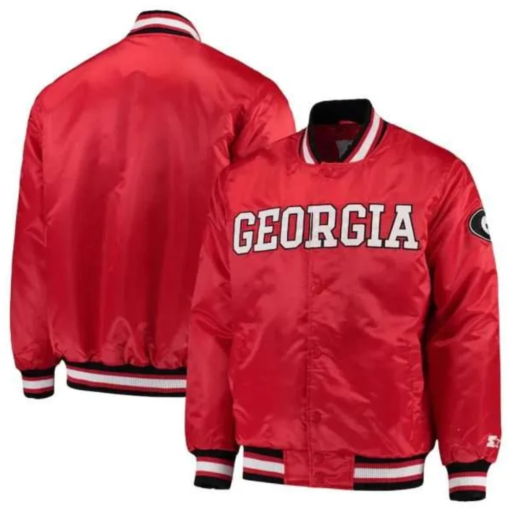 Georgia bulldog o line red satin varsity jacket