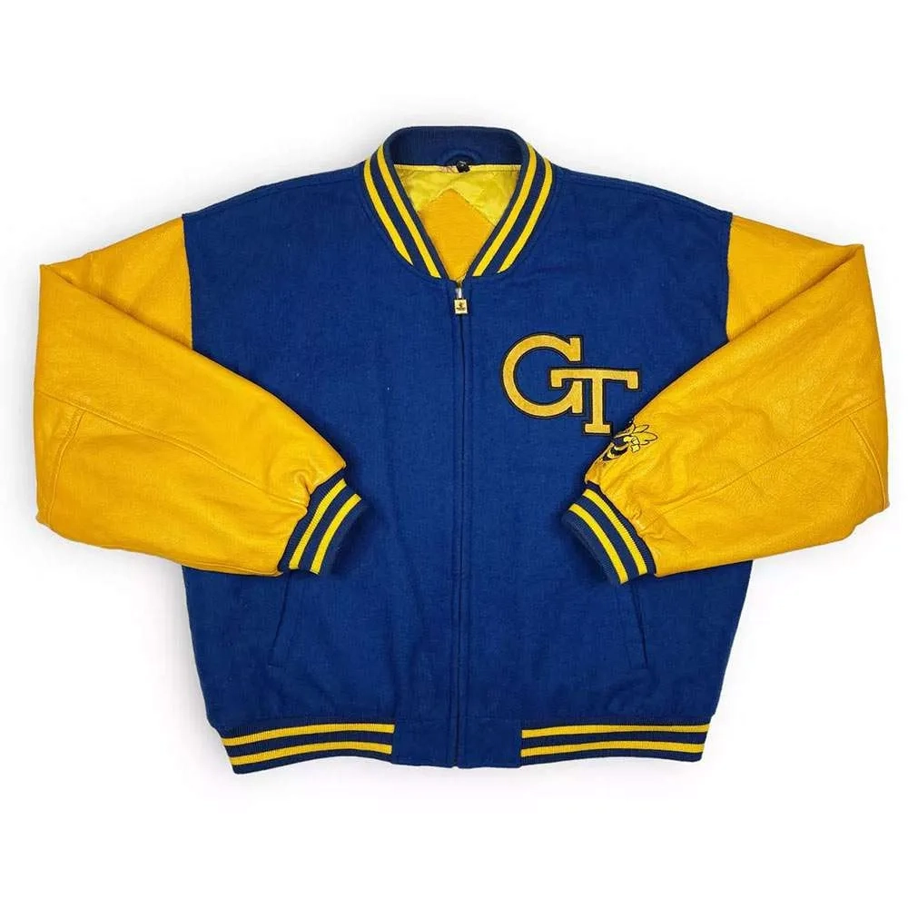 Georgia tech 90s blue yellow wool leather varsity jacket 1