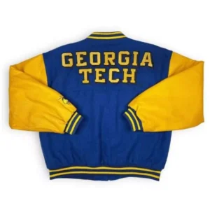 Georgia tech 90s blue yellow wool leather varsity jacket