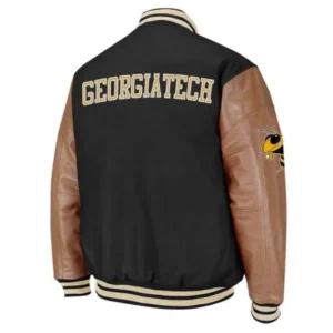 Georgia tech black brown wool leather varsity jacket 1