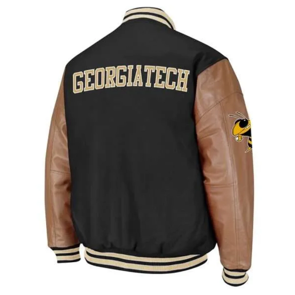 Georgia tech black brown wool leather varsity jacket 1