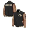 Georgia tech black brown wool leather varsity jacket