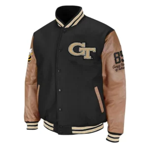 Georgia tech black brown wool leather varsity jacket 2