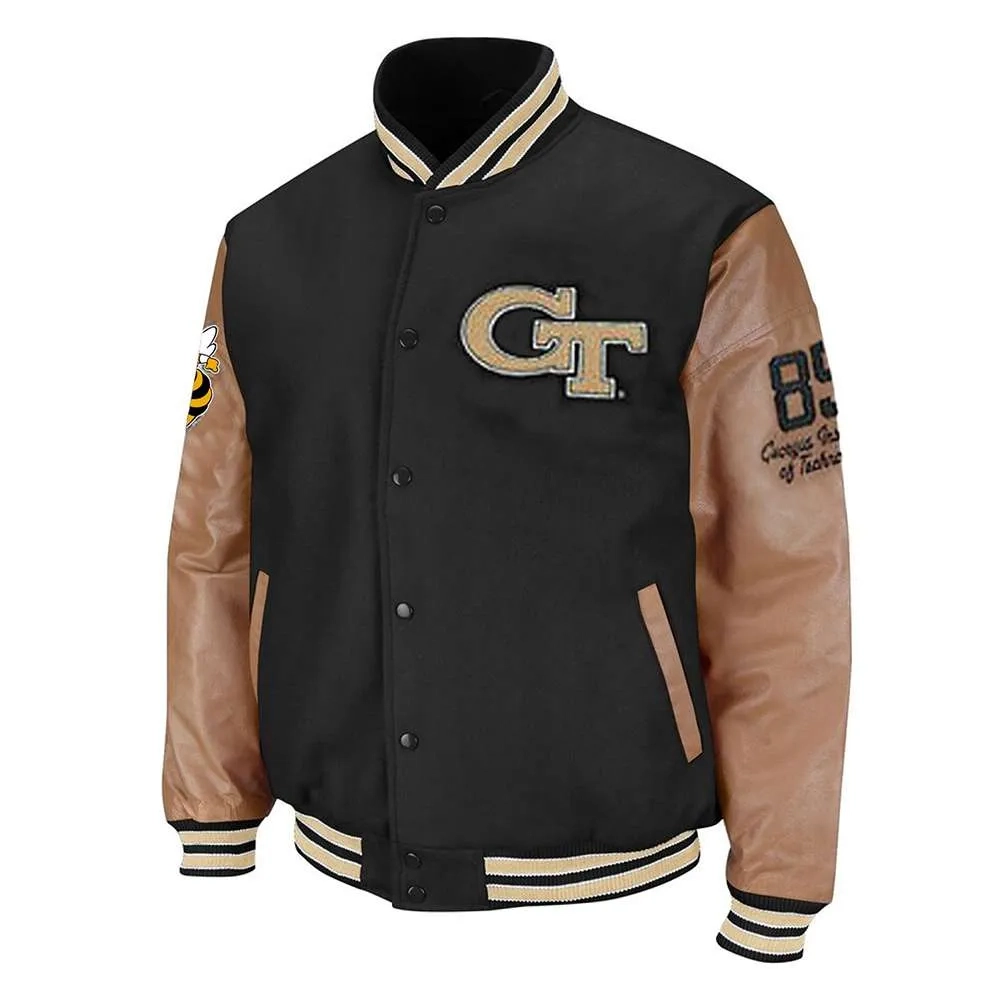 Georgia tech black brown wool leather varsity jacket 2