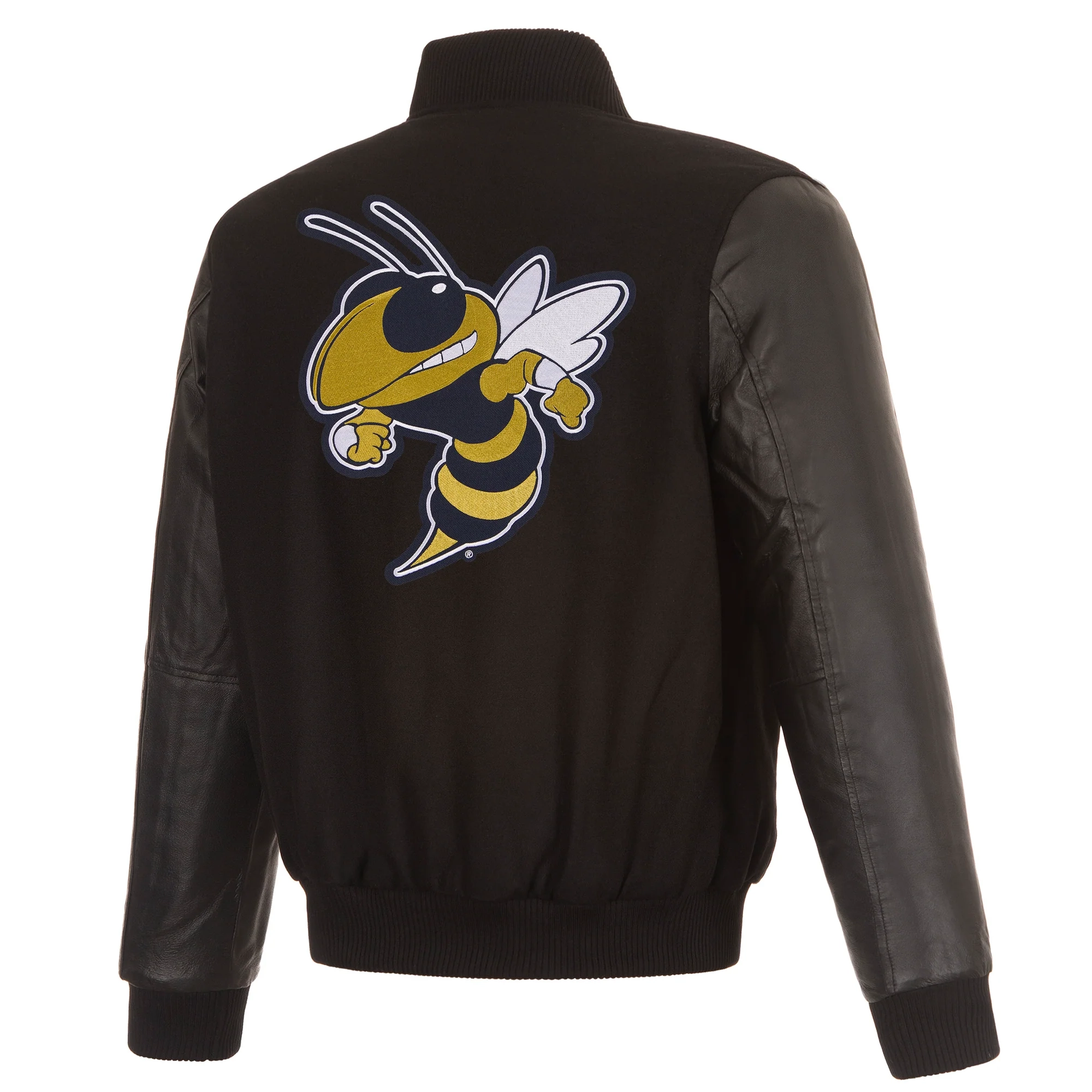 Georgia tech yellow jackets one color black wool leather varsity jacket 3