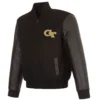 Georgia tech yellow jackets one color black wool leather varsity jacket 4