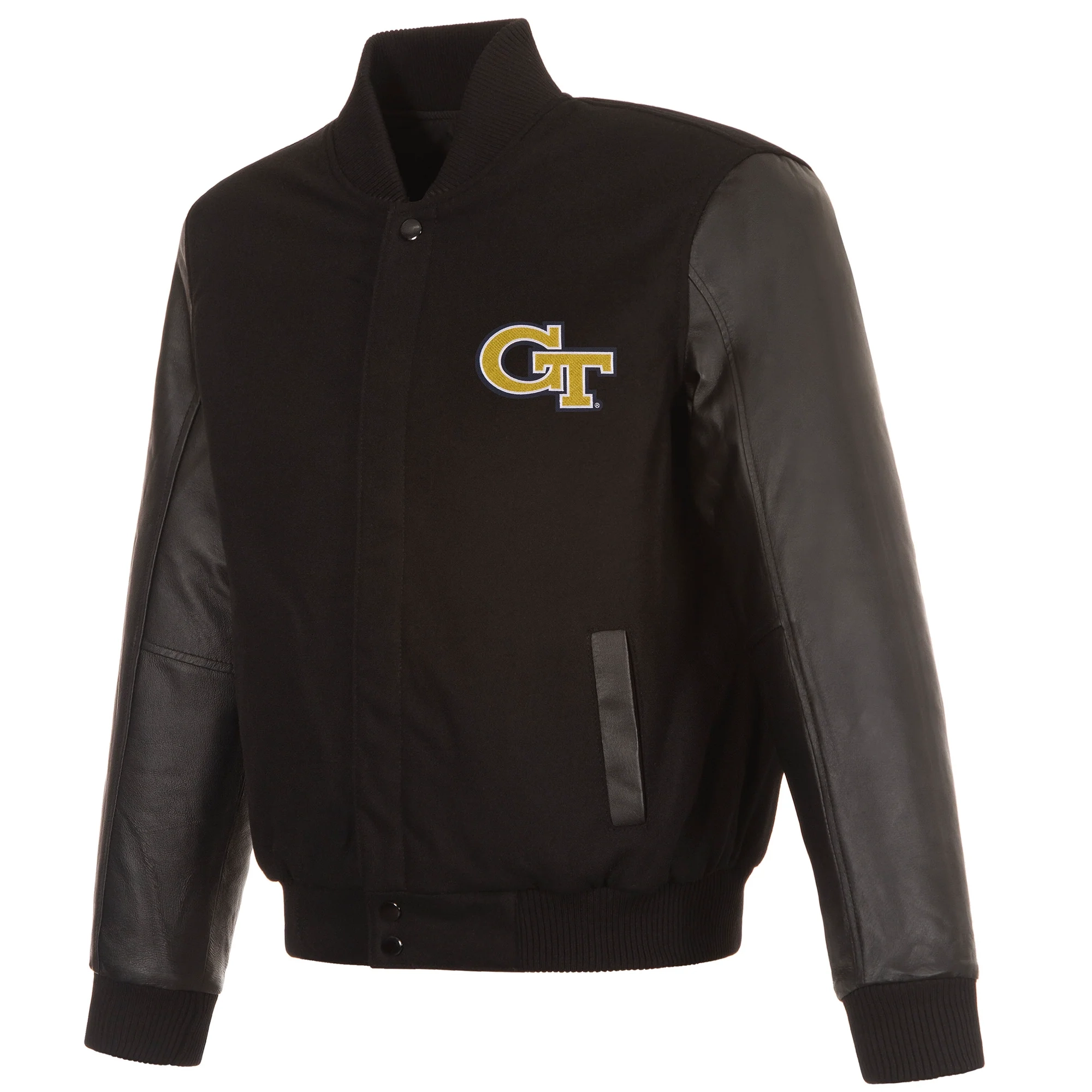 Georgia tech yellow jackets one color black wool leather varsity jacket 4