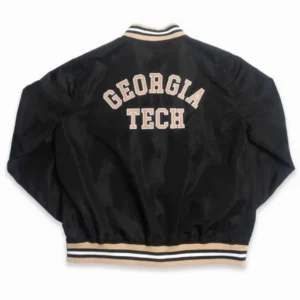 Georgia tech yellow script bomber black satin varsity jacket 1