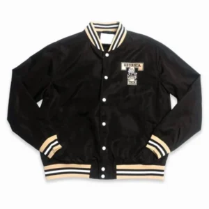 Georgia tech yellow script bomber black satin varsity jacket 2
