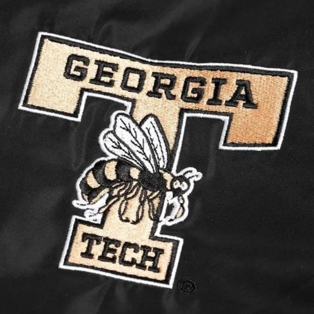 Georgia tech yellow script bomber black satin varsity jacket