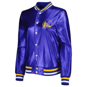 Golden state warriors the wild collective unisex metallic bomber blue polyester varsity jacket 1