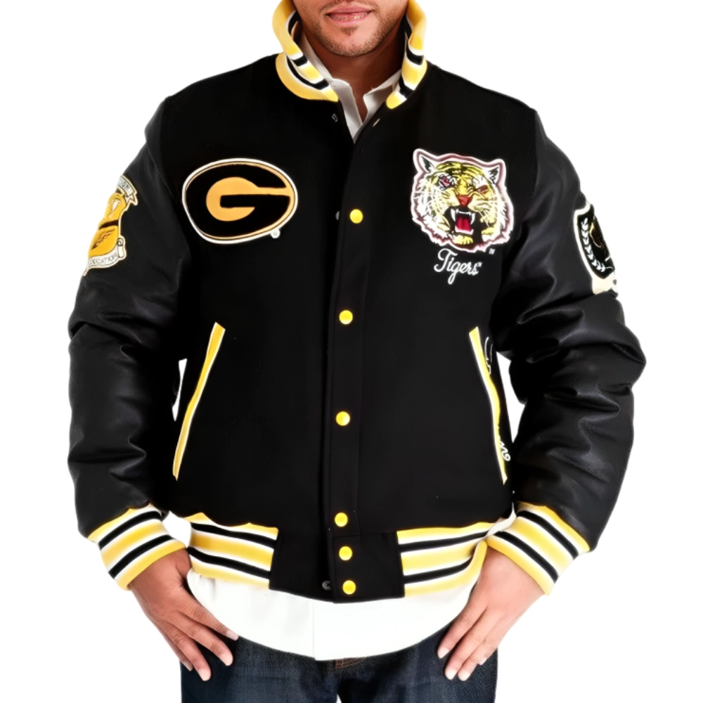 Grambling state tigers black wool leather varsity jacket 1