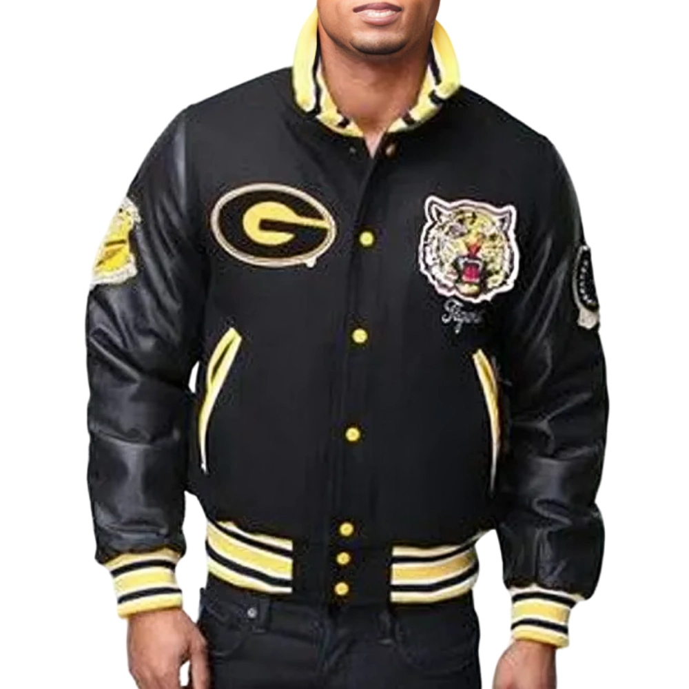 Grambling state tigers black wool leather varsity jacket