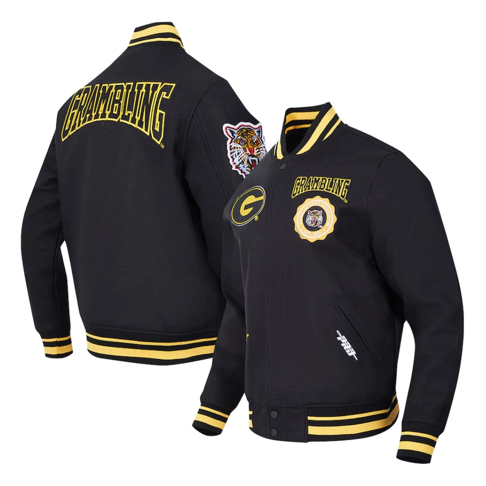 Grambling state tigers crest emblem black varsity jacket