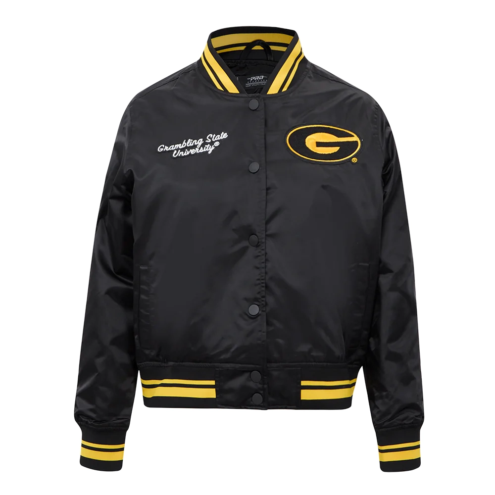 Grambling state tigers womens black satin varsity jacket