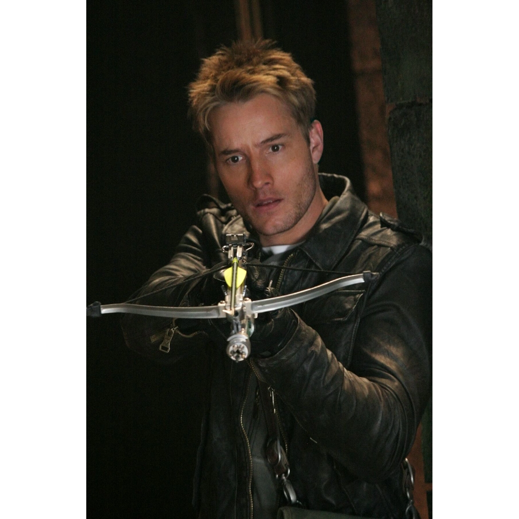 Green arrow black leather jacket