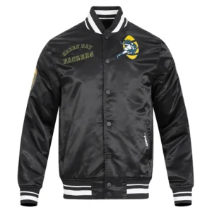 Green bay packers retro classic full snap black satin jacket