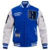 Hampton pirates hbcu vintage blue wool leather varsity jacket