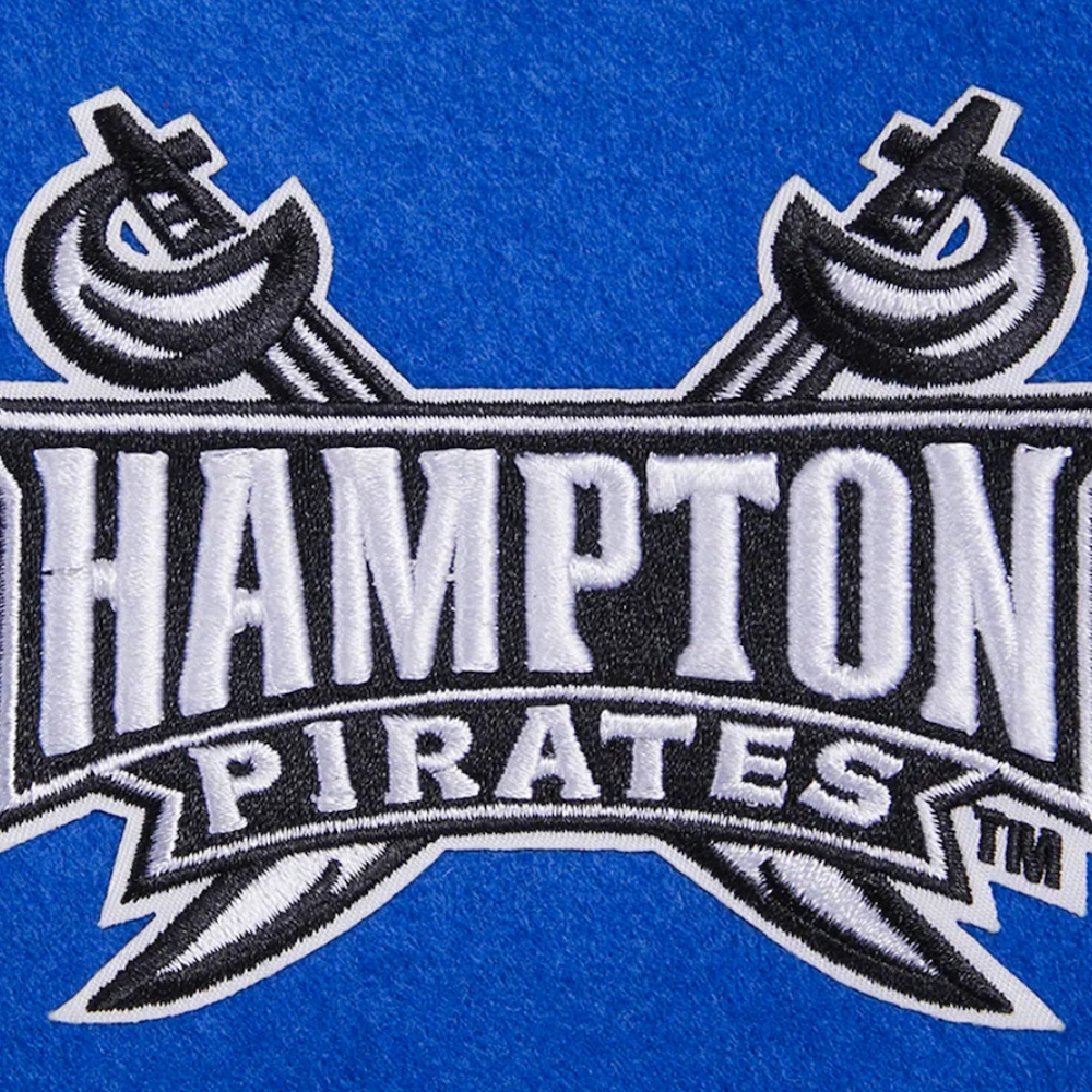 Hampton pirates vintage blue white wool leather varsity jacket 1