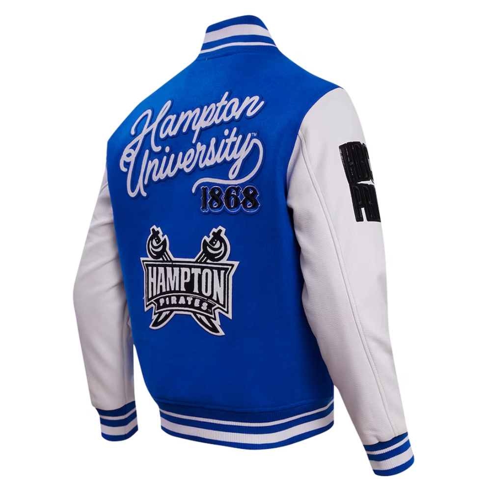 Hampton pirates vintage blue white wool leather varsity jacket 4