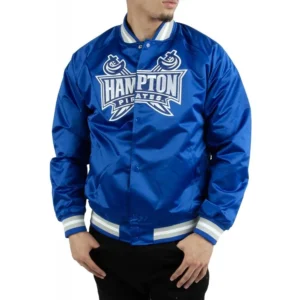 Hampton university pirates blue satin varsity jacket 1