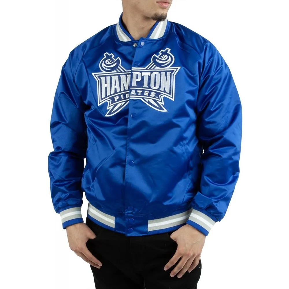 Hampton university pirates blue satin varsity jacket 1